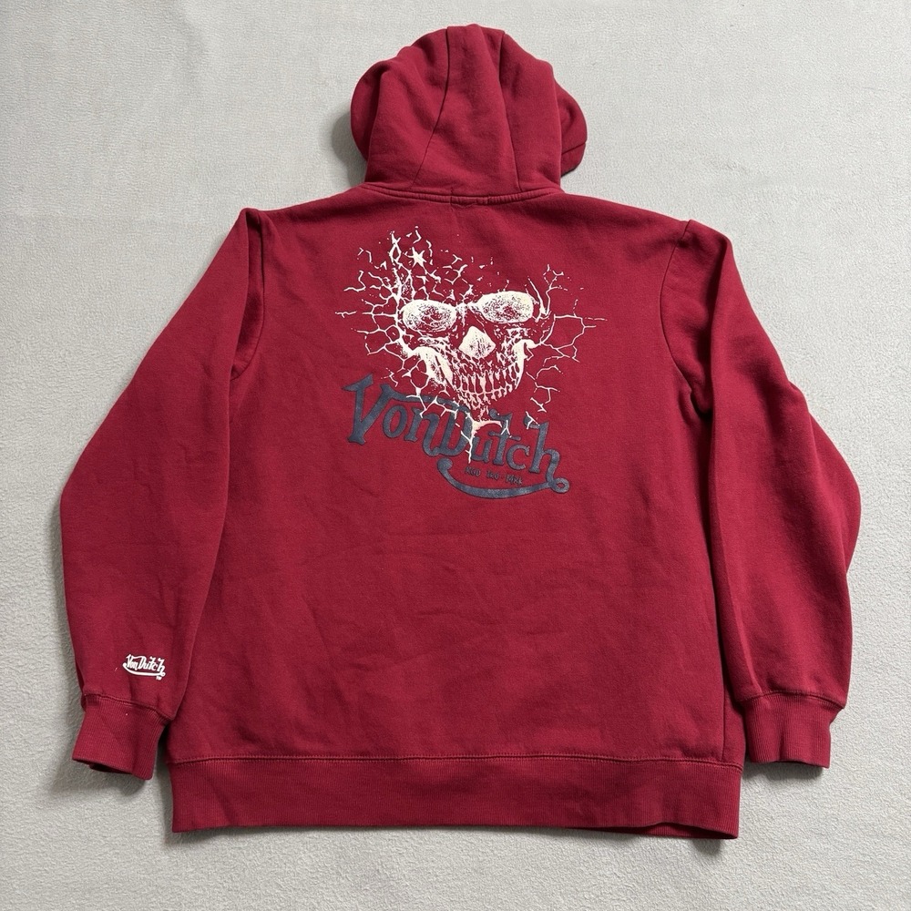 Von Dutch Hoodie Mens Large Red Skull Graphic Streetwear Pullover Grunge Skate - Picture 5 of 12